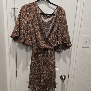 Floral Tie Front Romper with Ruffle Sleeves
